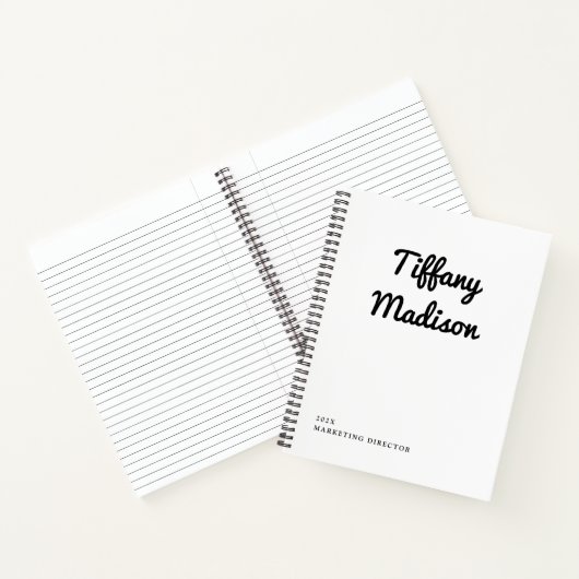 Minimal Monogram Black and White Custom Name Year Notitieboek (Binnen)