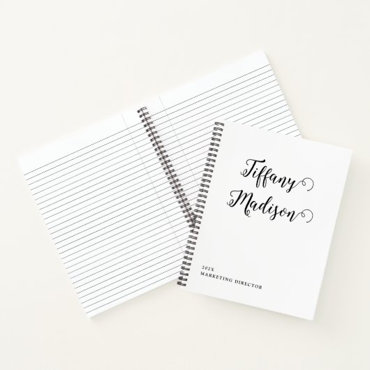 Minimal Monogram Black and White Custom Name Year Notitieboek (Binnen)