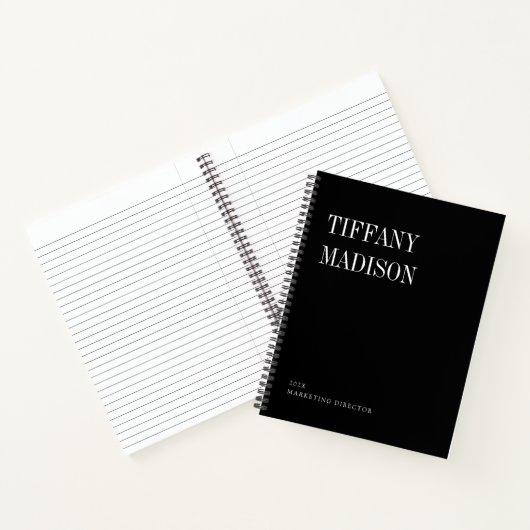 Minimal Monogram Black and White Custom Name Year Notitieboek (Binnen)