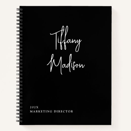 Minimal Monogram Black and White Custom Name Year Notitieboek (Voorkant)