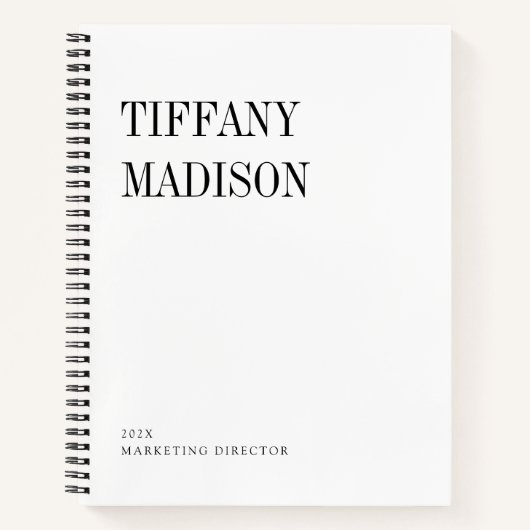 Minimal Monogram Black and White Custom Name Year Notitieboek (Voorkant)