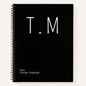 Minimal Monogram Black and White Custom Name Year Notitieboek (Voorkant)