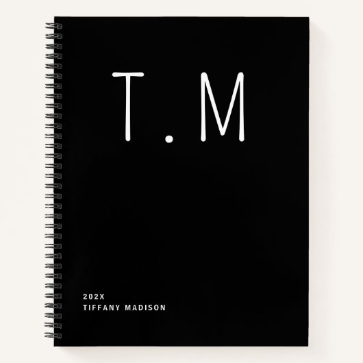 Minimal Monogram Black and White Custom Name Year Notitieboek (Voorkant)