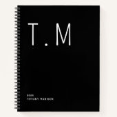 Minimal Monogram Black and White Custom Name Year Notitieboek (Voorkant)
