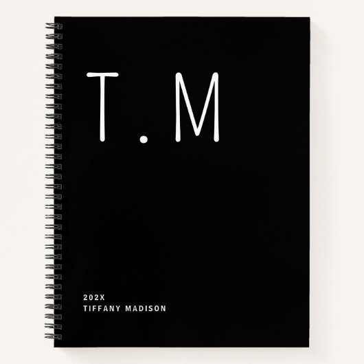 Minimal Monogram Black and White Custom Name Year Notitieboek (Voorkant)