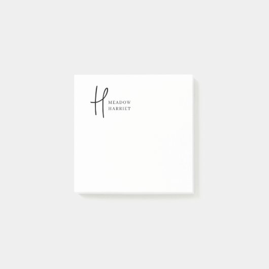 Minimal Monogram Black and White Custom Name Year Post-it® Notes (Voorkant)