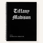 Minimal Monogram Black and White Gothic Name Year Notitieboek (Voorkant)