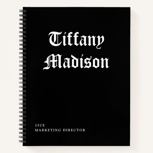 Minimal Monogram Black and White Gothic Name Year Notitieboek (Voorkant)