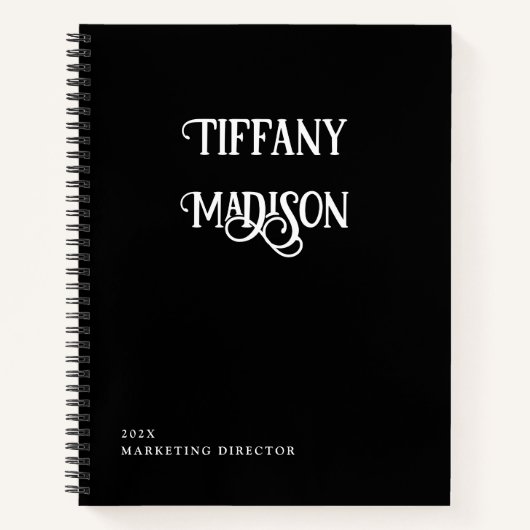 Minimal Monogram Black and White Gothic Name Year Notitieboek (Voorkant)