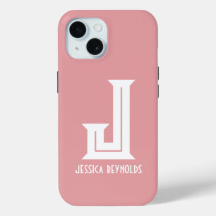 Minimal Monogram Blush Pink iPhone 15 Case