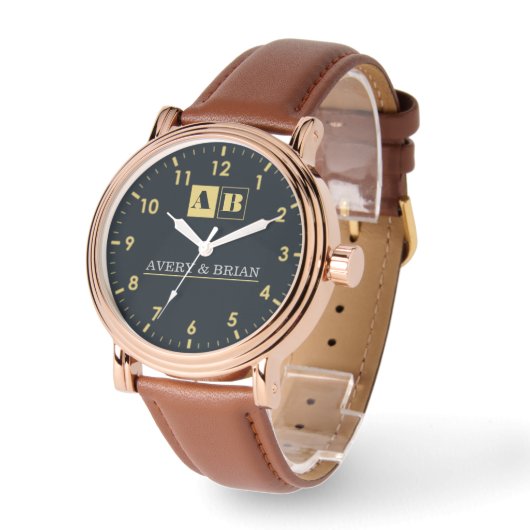 Minimal Monogram bride and groom couple  Horloge (Hoek)