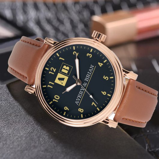 Minimal Monogram bride and groom couple  Horloge