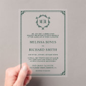 Minimal Monogram Crest Lijst Emerald Green Wedding Acryl Uitnodigingen (Insitu (Draagbaar))