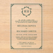 Minimal Monogram Crest Lijst Emerald Green Wedding Acryl Uitnodigingen (Voorkant)