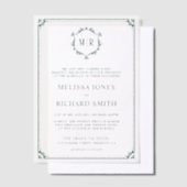 Minimal Monogram Crest Lijst Emerald Green Wedding Vellum Uitnodigingen (Offset)