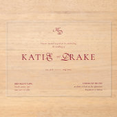 Minimal Monogram Deep Burgundy Script Wedding Acryl Uitnodigingen (Voorkant)