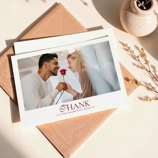 Minimal Monogram Deep Burgundy Script Wedding Bedankkaart