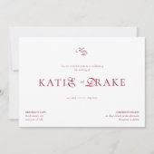 Minimal Monogram Deep Burgundy Script Wedding Kaart (Voorkant)