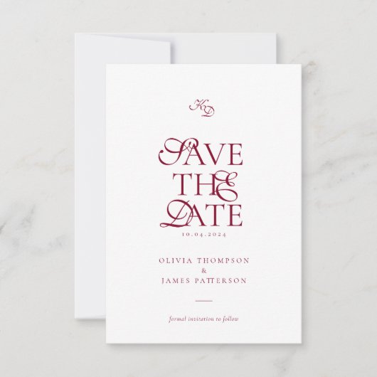 Minimal Monogram Deep Burgundy Script Wedding Save The Date (Voorkant)