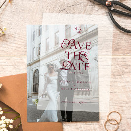 Minimal Monogram Deep Burgundy Script Wedding Vellum Uitnodigingen