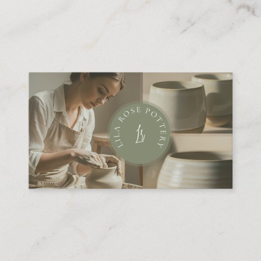 Minimal Monogram Hand Made Pottery Photo Collage Visitekaartje (Voorkant)