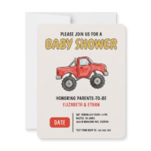 Minimal Monster Truck Red Baby Shower