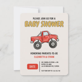 Minimal Monster Truck Red Baby Shower Kaart