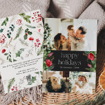 Minimal Moody Grey Botanical Greenery 3 Foto Feestdagenkaart<br><div class="desc">Dit collectie is voorzien van waterverf rode bloemen,  bessen & wintergroen met een moderne en elegante typografie,  met een winterbotanische patroonrug.</div>