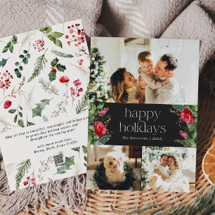 Minimal Moody Grey Botanical Greenery 3 Foto Feestdagenkaart