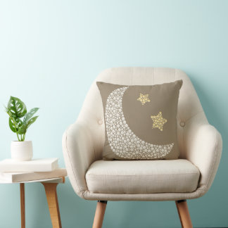 Minimal Moon & Gold Stars Decorative Throw Pillow Kussen
