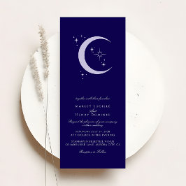 Minimal Moon Stars Navy Blue Celestial Wedding Kaart