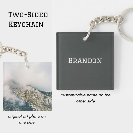 Minimal Mountain Photo Personalized Men's Name Sleutelhanger