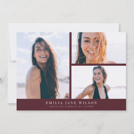 Minimal Multi Photo Afstuderen Aankondiging rood (Voorkant)