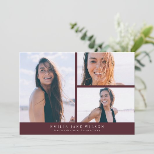 Minimal Multi Photo Afstuderen Aankondiging rood (Staand voorkant)