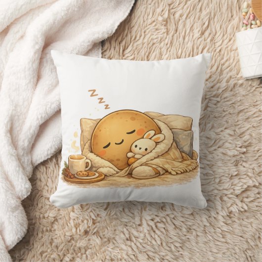 Minimal Napping Potato Soft Brown Line Art Kussen (Deken)