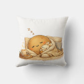 Minimal Napping Potato Soft Brown Line Art Kussen (Achterkant)