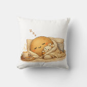 Minimal Napping Potato Soft Brown Line Art Kussen (Voorkant)