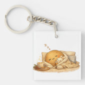 Minimal Napping Potato Soft Brown Line Art Sleutelhanger (voorkant)