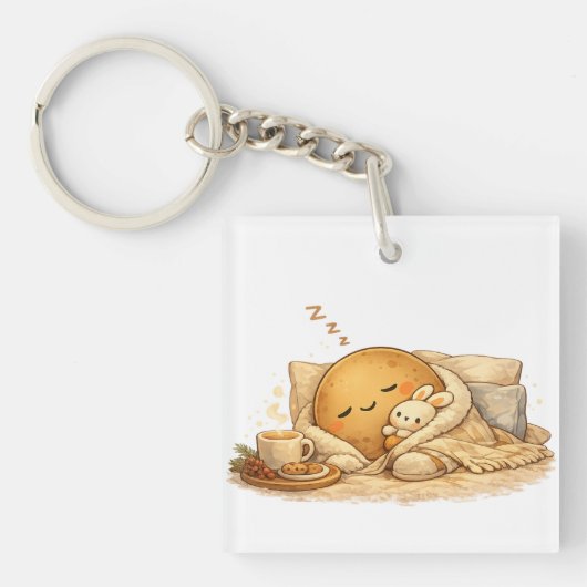 Minimal Napping Potato Soft Brown Line Art Sleutelhanger (voorkant)