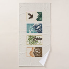 Minimal Nature Set – Mountain & Tree Art Badhanddoek