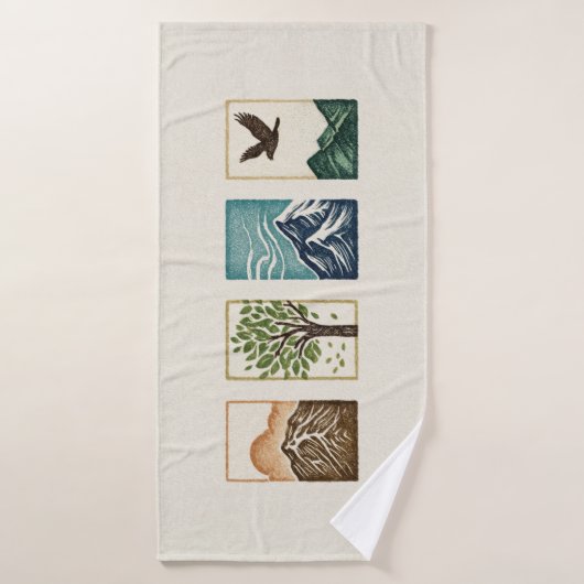 Minimal Nature Set – Mountain & Tree Art Badhanddoek (Badhanddoek)