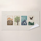 Minimal Nature Set – Mountain & Tree Art Badhanddoek (Badhanddoek)