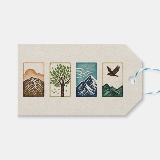Minimal Nature Set – Mountain & Tree Art Cadeaulabel (Voorkant (Horizontaal))
