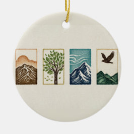 Minimal Nature Set – Mountain & Tree Art Keramisch Ornament