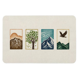 Minimal Nature Set – Mountain & Tree Art Magneet