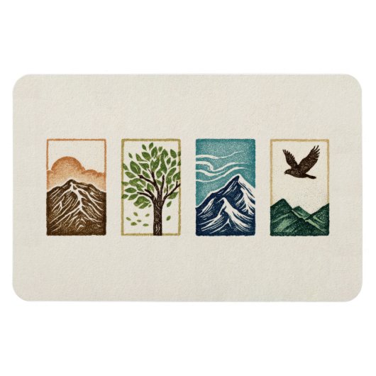 Minimal Nature Set – Mountain & Tree Art Magneet (Horizontaal)