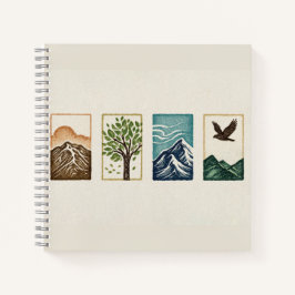 Minimal Nature Set – Mountain & Tree Art Notitieboek