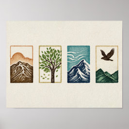 Minimal Nature Set – Mountain & Tree Art Poster