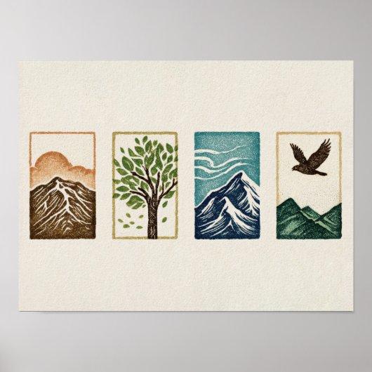 Minimal Nature Set – Mountain & Tree Art Poster (Voorkant)