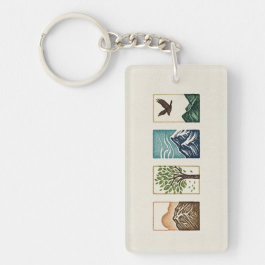 Minimal Nature Set – Mountain & Tree Art Sleutelhanger (Voorkant)